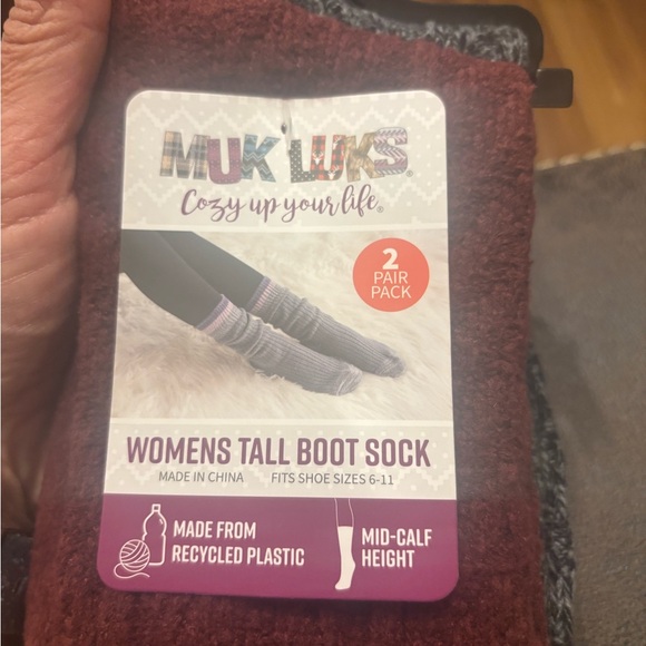 MUK LUKS Women's Tall Boot Socks - Burgundy and Charcoal - Picture 3 of 4